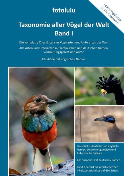 Taxonomie aller Vögel der Welt - Band I: Die komplette Checkliste aller Vogelarten und Unterarten der Welt