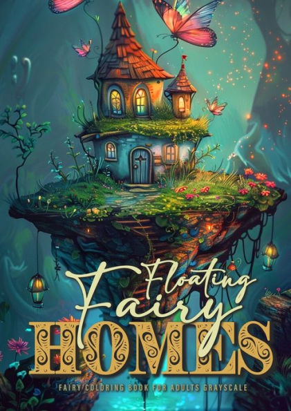 Floating Fairy Homes Fairy Coloring Book for Adults Grayscale: Whimsical Houses Coloring Book Grayscale Fairy Houses Coloring Book for Adults - floating Islands 52 p