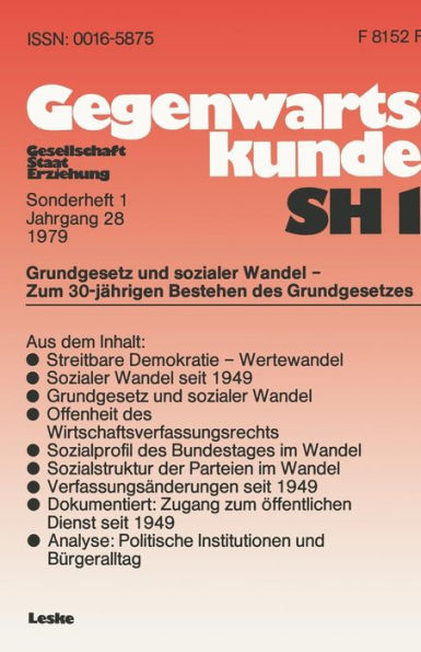 Grundgesetz und sozialer Wandel - zum 30. Jahrestag der Verfassung der Bundesrepublik Deutschland