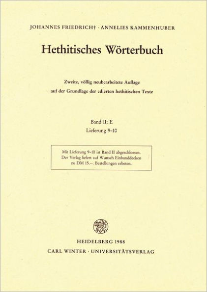 Hethitisches Worterbuch: Band II: E