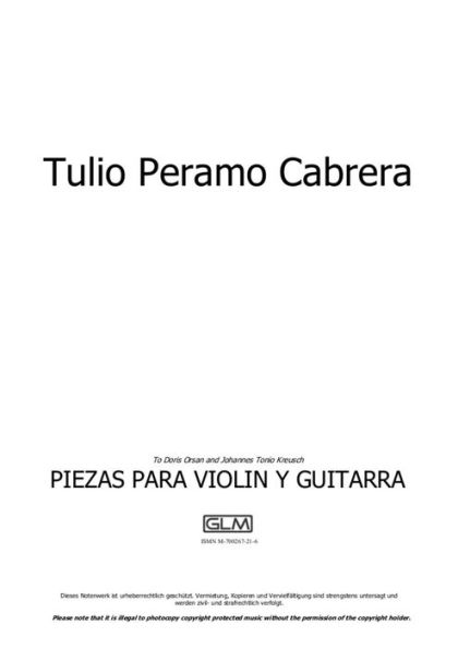 Piezas para violín y guitarra (1. Preludio; 2. Danza a tres; 3. Habanereando; 4. Crepuscular; 5. Canción sin palabras; 6. Zapateadero): sheet music