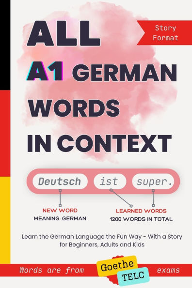 All A1 German Words Context: Learn the Language Fun Way - With a Story for Beginners, Adults and Kids. are from Goethe TELC exams