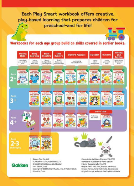 Play Smart Early Learning: Challenging - Age 2-3: Pre-K Activity Workbook : Learn essential first skills: Tracing, Coloring, Shapes, Cutting, Drawing, Picture Puzzles, Numbers, Letters; Go-Green Activity-Board