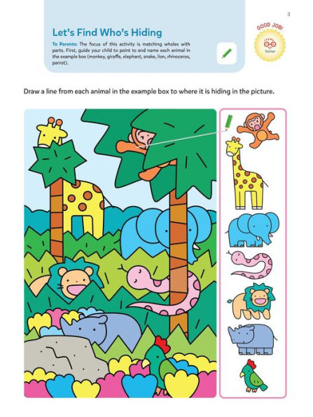 Play Smart Brain Boosters Age 3+: Preschool Activity Workbook with Stickers for Toddlers Ages 3, 4, 5: Boost Independent Thinking Skills: Tracing, Coloring, Matching Games(Full Color Pages)