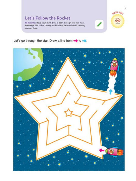 Play Smart Skill Builders Age 4+: Pre-K Activity Workbook with Stickers for Toddlers Ages 4, 5, 6: Build Focus and Pen-control Skills: Tracing, Mazes, Counting(Full Color Pages)