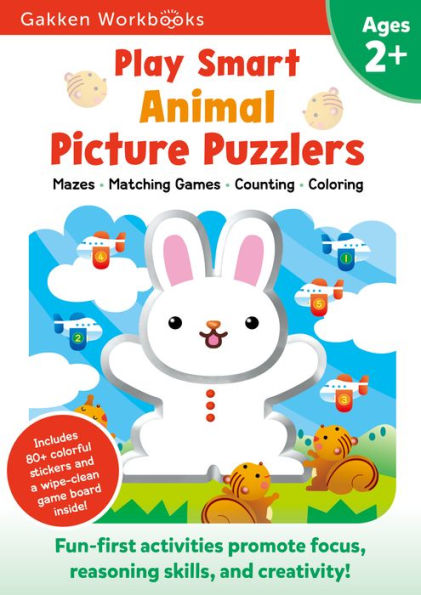 Play Smart Animal Picture Puzzlers Age 2+: Preschool Activity Workbook with Stickers for Toddlers Ages 2, 3, 4: Learn Using Favorite Themes: Tracing, Matching Games (Full Color Pages)