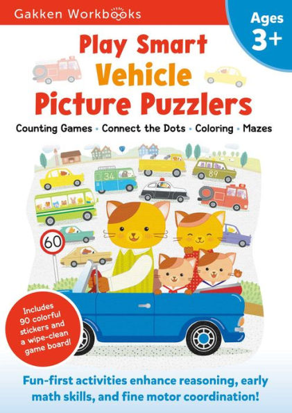 Play Smart Vehicle Picture Puzzlers Age 3+: Preschool Activity Workbook with Stickers for Toddlers Ages 3, 4, 5: Learn Using Favorite Themes: Tracing, Mazes, Matching Games (Full Color Pages)