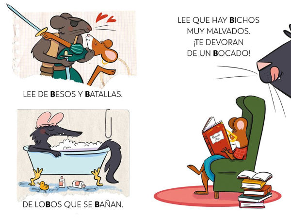 Una biblioteca, mil libros y la ratona Berta en peligro. Aprende a leer con MAYÚSCULAS / A Library, a Thousand Books, and Berta the Mouse in Danger