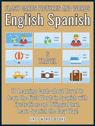 6 travel flash cards pictures and words english spanish 70 cards