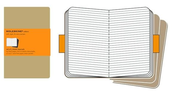 Moleskine Cahier Journal (Set of 3), Pocket, Ruled, Kraft Brown, Soft Cover (3.5 x 5.5): set of 3 Ruled Journals