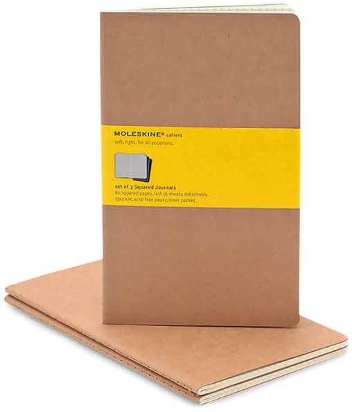 Moleskine Cahier Journal (Set of 3), Large, Squared, Kraft Brown, Soft Cover (5 x 8.25): set of 3 Square Journals