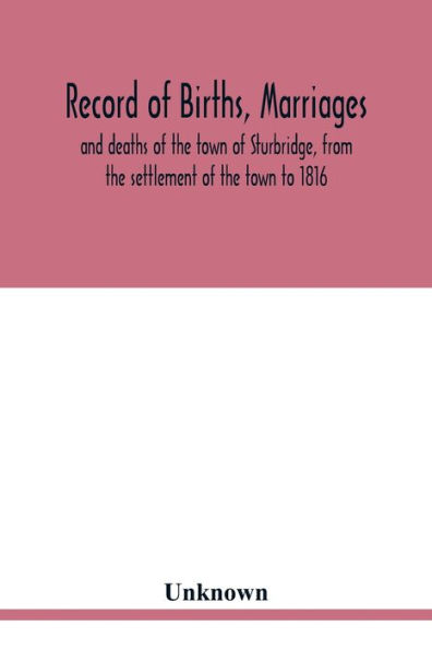 Record of births, marriages, and deaths of the town of Sturbridge, from the settlement of the town to 1816