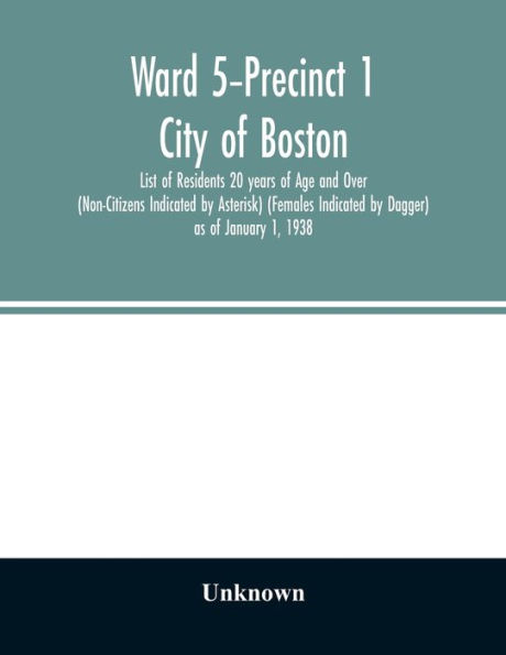 Ward -Precinct 1; City of Boston; List of Residents 20 years of Age and Over (Non-Citizens Indicated by Asterisk) (Females Indicated by Dagger) as of January 1