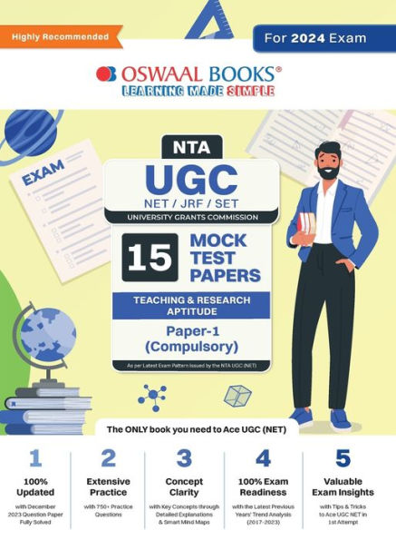 Oswaal NTA UGC NET/JRF/SET Paper-1 (Compulsory) 15 Year's Mock Test Papers Teaching & Research Aptitude Yearwise 2015-2023 For 2024 Exam