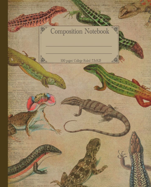Composition Notebook. Vintage Lizard: Vintage style aesthetic journal featuring reptile. Antique nature design theme.