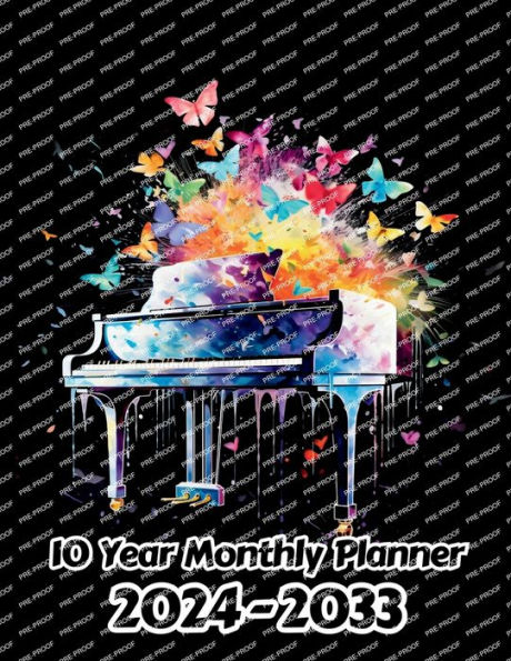 Watercolor Piano 10 Year Monthly Planner v2: Large 120 Month Planner Gift For People Who Love Music, Instrument Lovers 8.5 x 11 Inches 242 Pages