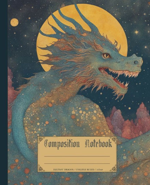 Composition notebook. Fantasy dragon: Vintage fairycore mythical creatures theme. Whimsical enchanted cover. Aesthetic college ruled journals for school.