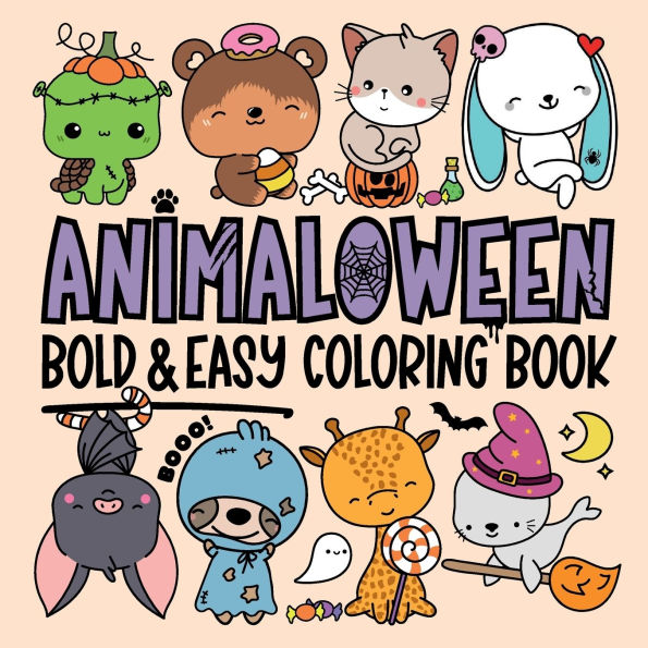 Animaloween - Bold and Easy Coloring Book for Kids and Adults: Adorable Animals in Spooky Halloween Scenes: Creepy and Cute Pages to Color and Relax