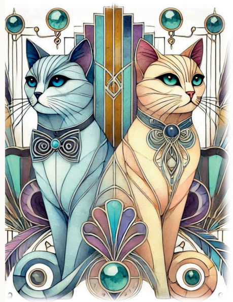 Art Deco Cats Lined Notebook Journal: Ruled