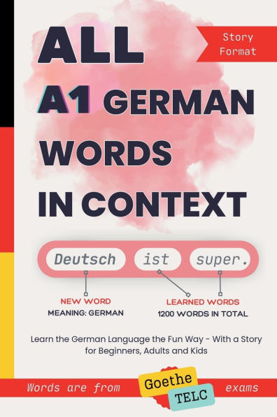 All A1 German Words Context: Learn the Language Fun Way - With a Story for Beginners, Adults and Kids. are from Goethe TELC exam