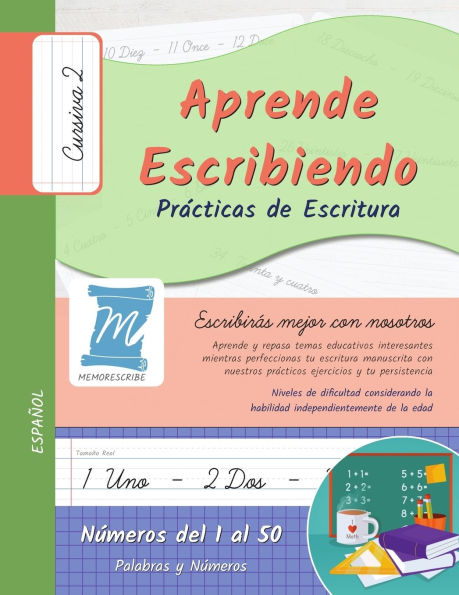 Practicas de Escritura - Nï¿½meros del 1 al 50 - Letra Cursiva, Nivel 2: Aprende Escribiendo - Niï¿½os y Adultos. Espaï¿½ol - N150C2PS