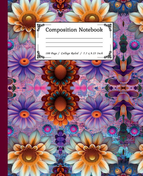 Vintage Floral Composition Notebooks, Purple & Orange, 110 Pages, Rule-Lined Paper