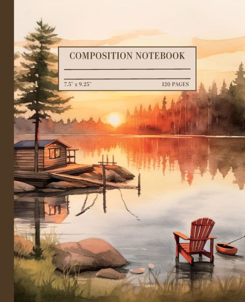 Camping at the Lake Watercolor Composition Notebook College Ruled