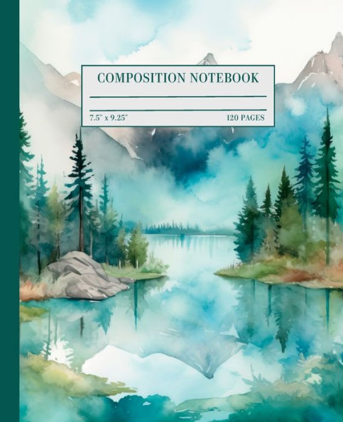 Mountains by the Lake Watercolor Composition Notebook College Ruled