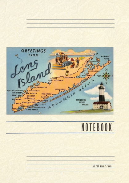 Vintage Lined Notebook Greetings from Long Island, New York, Map
