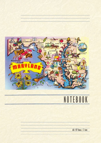 Vintage Lined Notebook Greetings from Maryland, Map