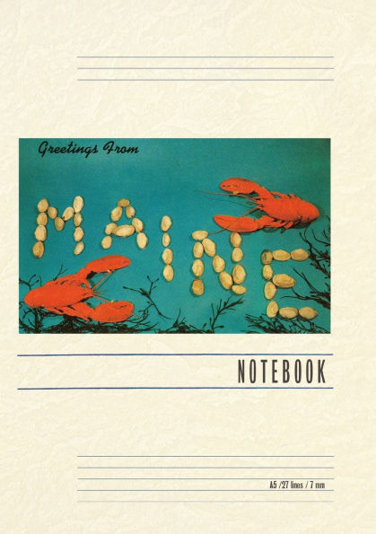 Vintage Lined Notebook Greetings from Maine, Lobsters and Clams