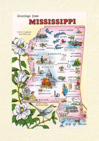 Vintage Lined Notebook Greetings from Mississippi Map