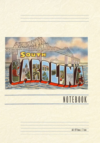 Vintage Lined Notebook Cooper River Bridge, Greetings from South Carolina