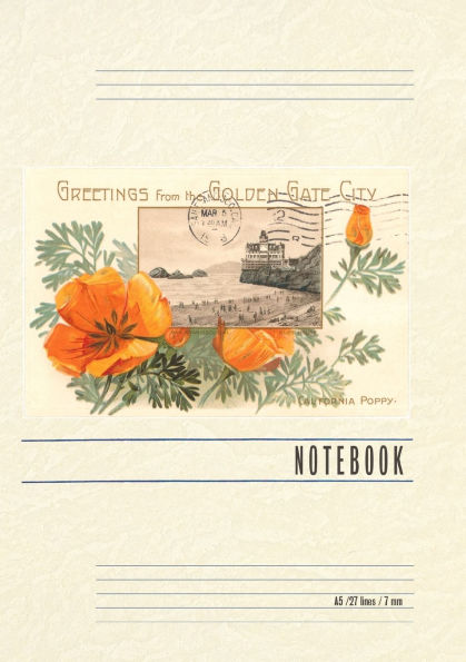 Vintage Lined Notebook Greetings from Golden Gate City, California Poppy, San Francisco