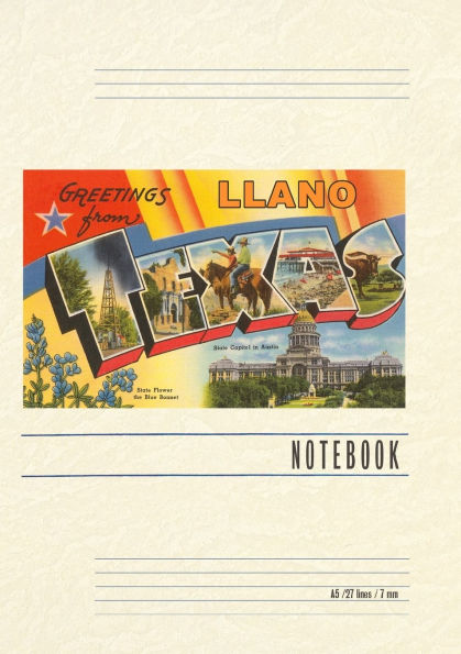 Vintage Lined Notebook Greetings from Llano, Texas