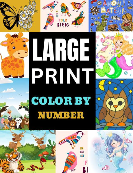 Large Print Color by Number: Easy designs coloring book for adults