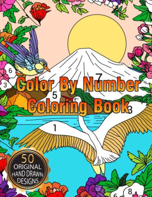 colornumber coloring book large print birds flowers