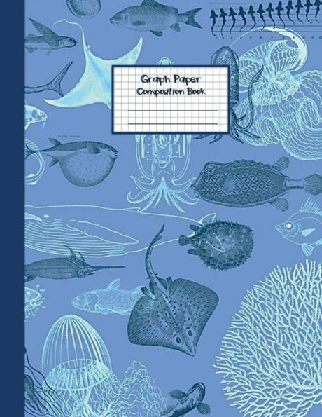 Blue Ocean Marine Sea Life Nautical GRAPH PAPER COMPOSITION BOOK: Aesthetic Quad Graph Ruled Notebook 5 squares per inch 5x5 Grid Paper Journal Math & Science Students (8.5 x 11) Large