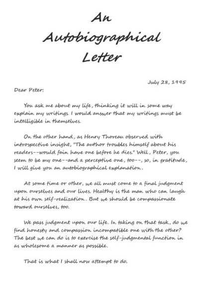 An Autobiographical Letter: with a "Self-Portrait of the Author" and Post-Autobiographical Postscript