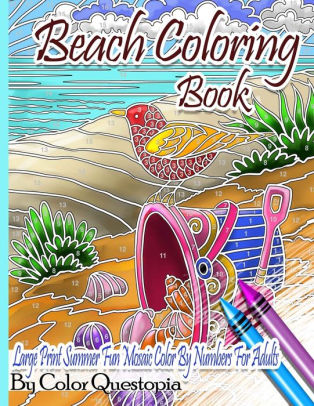 beach coloring book large print summer fun mosaic color