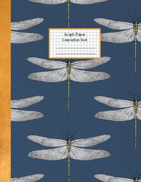 Dragonfly Navy Blue & Gold Pattern GRAPH PAPER COMPOSITION BOOK: Aesthetic Quad Graph Ruled Notebook 5 squares per inch 5x5 - Grid Paper Journal for Math & Science Students (8.5 x 11) L