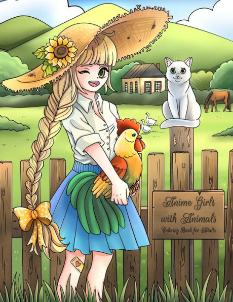 Anime Girls with Animals Coloring Book for Adults
