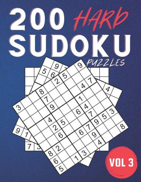 200 Hard Sudoku Puzzles.: Challenging Sudoku Book For Adults ( Volume 3 )