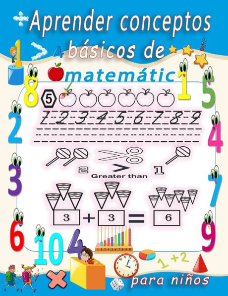 aprender conceptos básicos de matemáticas para niños: Diversión con trazado de números, colorear, sumas, restas, signos, orden ascendente, descendente, secuencias numéricas, unidades y decenas, fracciones, formas 3D y ejercicios para todo lo anterior.
