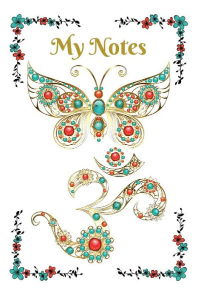 Butterfly and Om Symbol Jewel and Flower Design Notebook