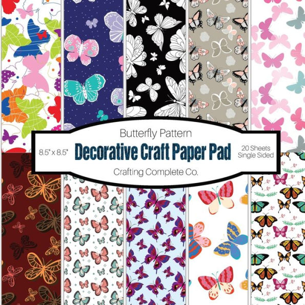 Decorative Craft Paper Pad Butterfly Pattern: Butterfly Images Single Sided Specialty Craft Paper, 8.5"x8.5" Butterfly DIY Paper, Great For Art Projects and Scrapbook