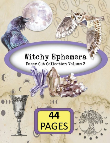 Witchy Ephemera: 44 Double-Sided Pages with Patterns, Labels, Tags, Journal Cards + Words: for Junk Journaling, Cut Collage, Paper Crafts