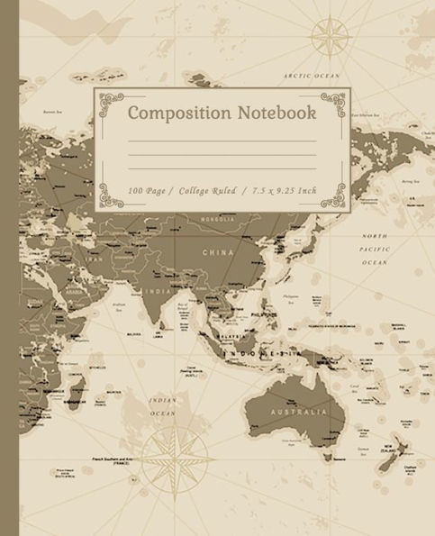 Composition Notebook - 100 Pages, College Ruled. 7.5x9.25: Composition Notebook: vintage world map Background Composition Notebook, 7.5 x 9.25 inch,100 Page, composition notebook