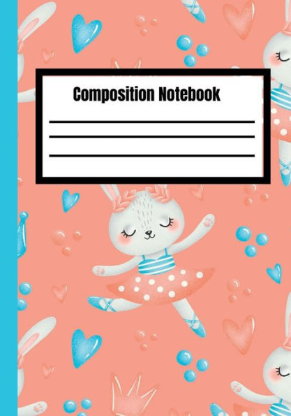 Compositon Notebook: Cute Dancing Bunny Composition Notebook For Kids, Teens, Wide Rule