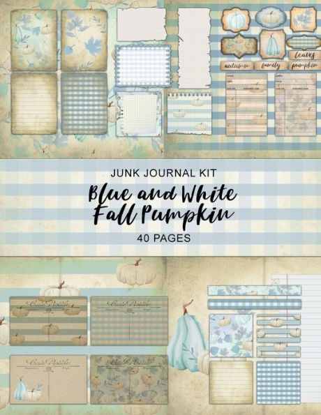 Blue and White Fall Pumpkins: Junk Journal Kit